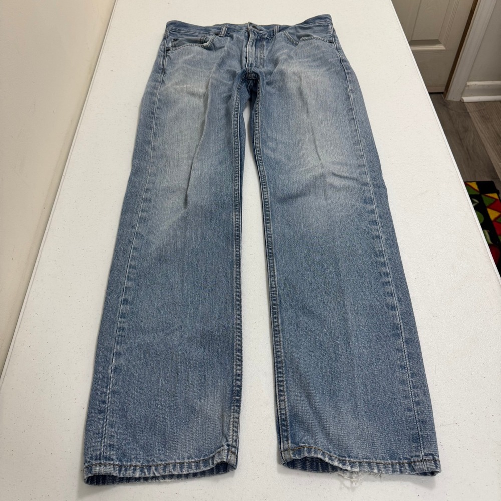 Levis 505 Regular Fit‎ Straight Leg Light Wash Blue Jeans W33 L32 Distressed